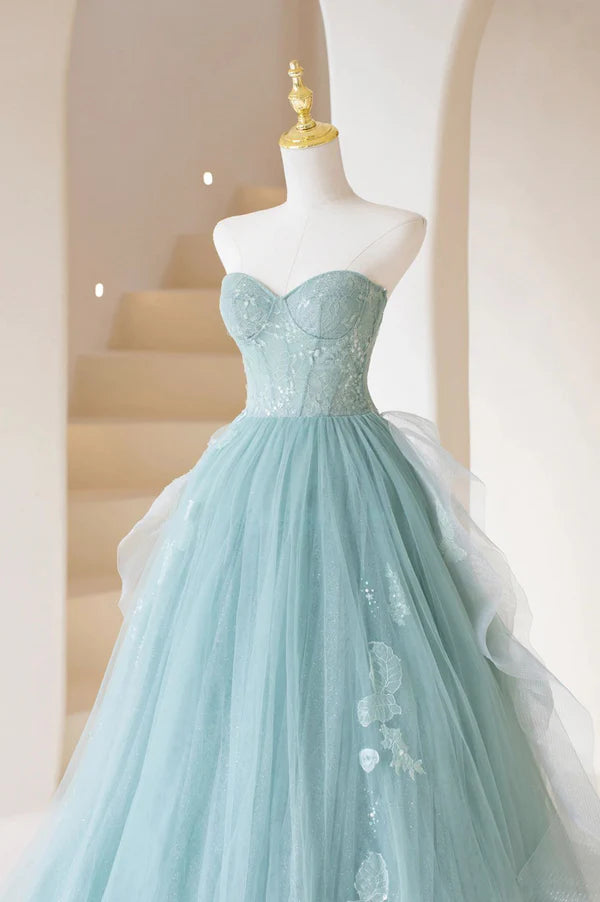 Wholesale Lovely Sweetheart Neckline Tulle Long Prom Dress with Lace Beautiful Strapless Evening Dress
